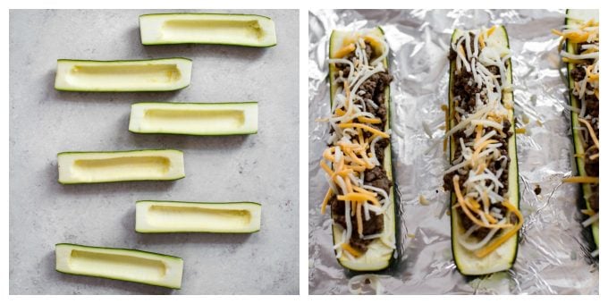 zucchini boats process shot ready to go into the oven