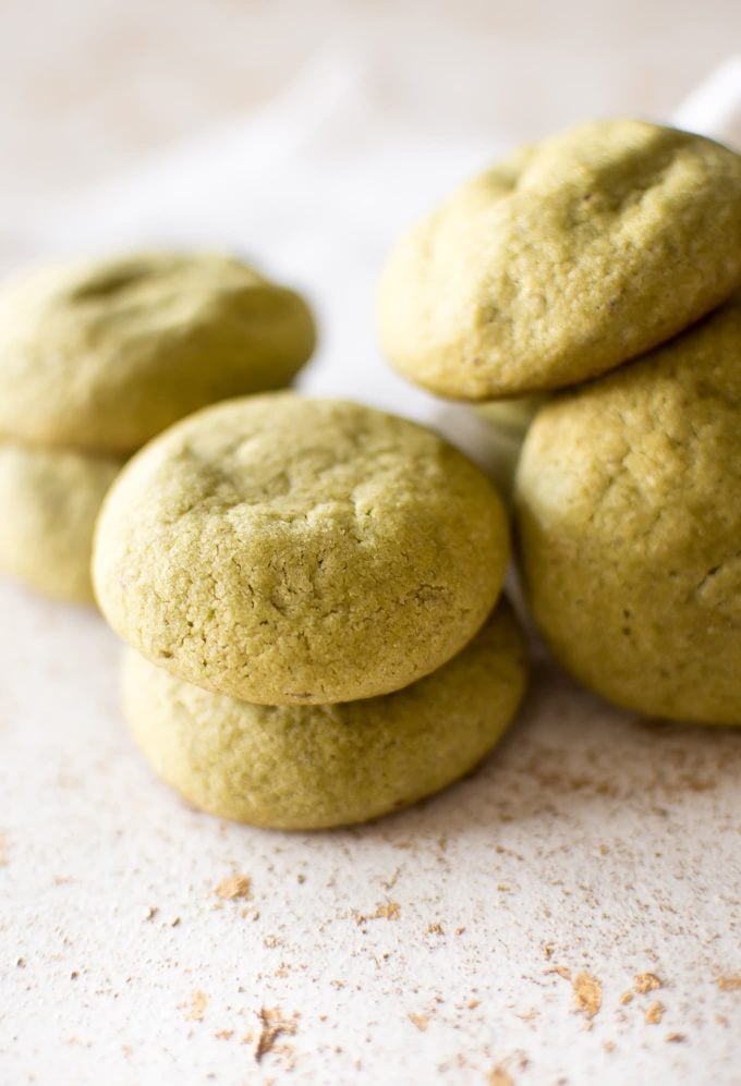close-up of vegan matcha cookies