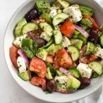 This avocado Greek salad recipe is healthy, fast, and bursting with fresh Mediterranean flavors. This salad is delicious and good for you! 