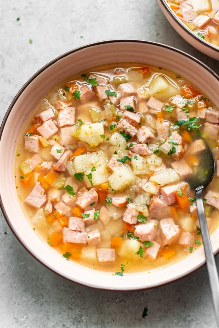 bowl of Instant Pot ham and potato soup