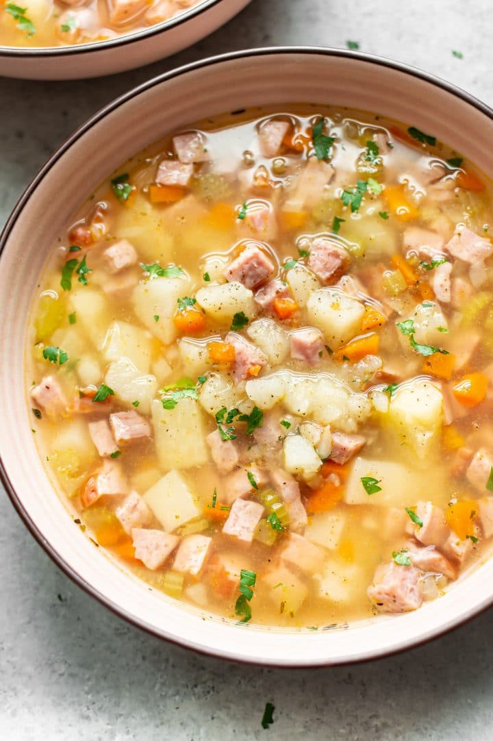 close-up of Instant Pot ham and potato soup