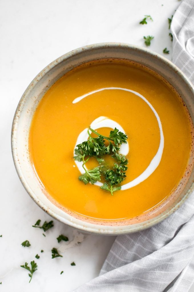 close-up of easy vegan Instant Pot sweet potato soup