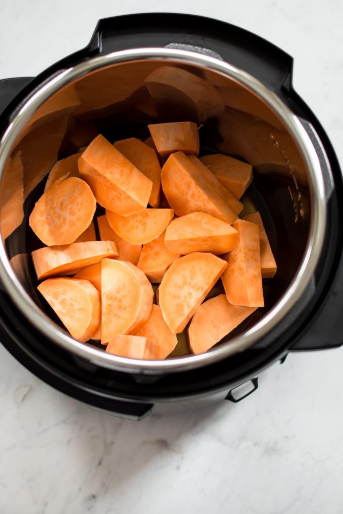 sweet potato chunks inside an Instant Pot