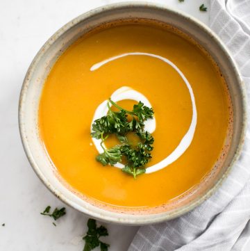 This Instant Pot sweet potato soup is easy to make, naturally creamy, and deliciously sweet. The perfect warming soup for winter or fall.