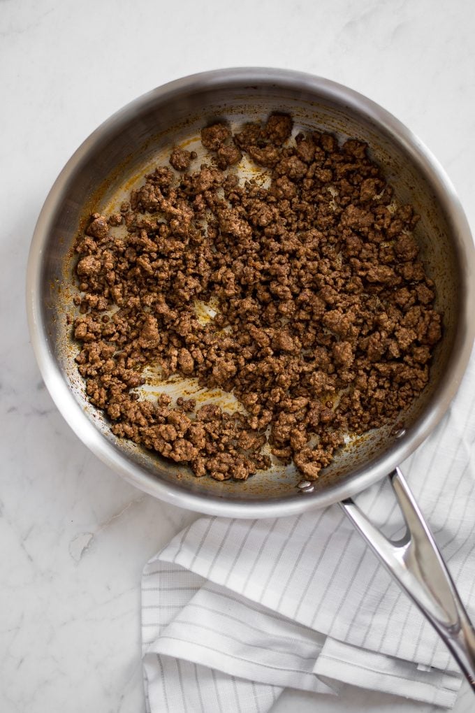 ground beef with southwest seasoning in a skillet