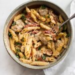 This easy one pot Cajun sausage pasta recipe is flavorful comfort food at its best! Ready in just over half an hour. Perfect for a weeknight dinner. 