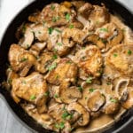 creamy balsamic pork tenderloin in a skillet