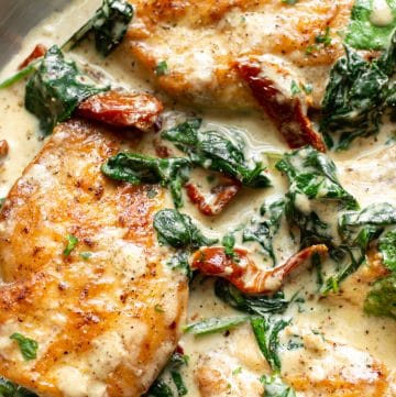 close-up of creamy Tuscan garlic chicken