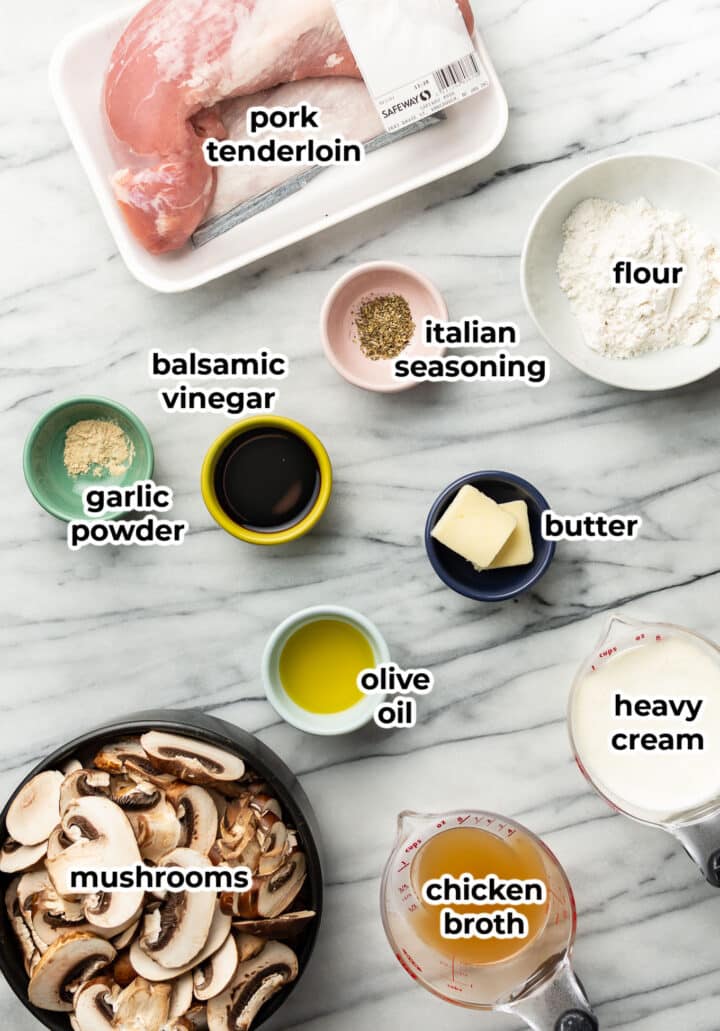 ingredients for balsamic pork tenderloin in prep bowls