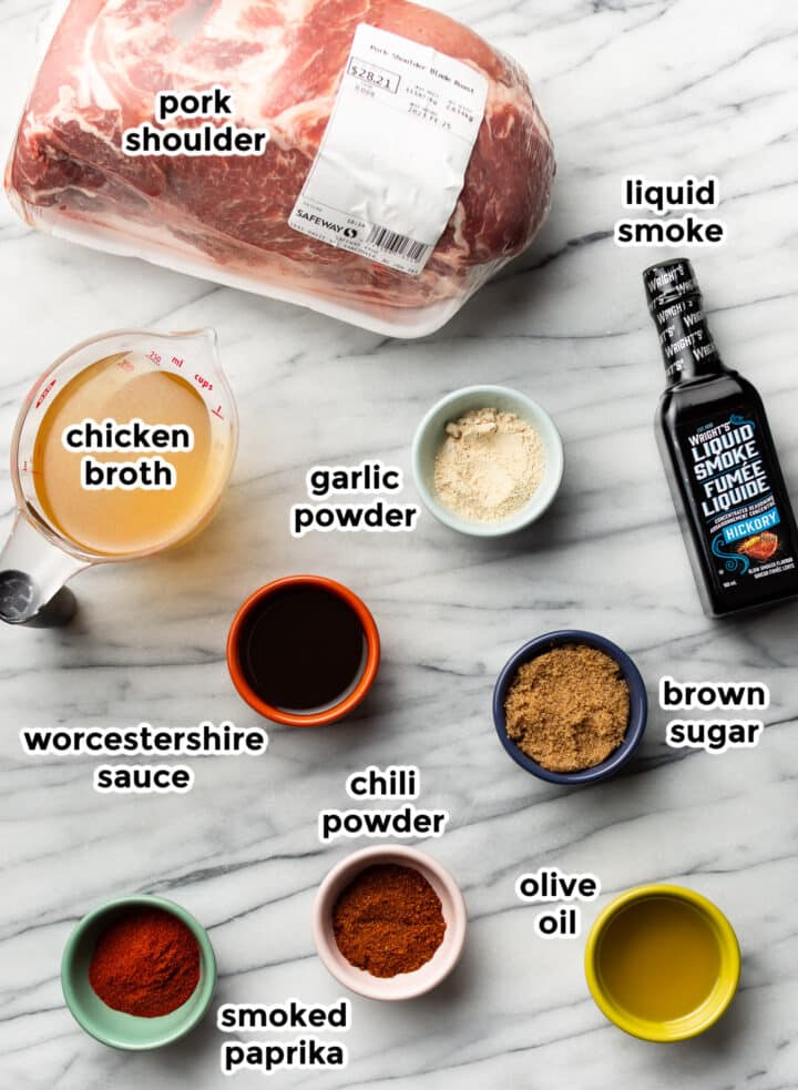 ingredients for instant pot pulled pork in prep bowls