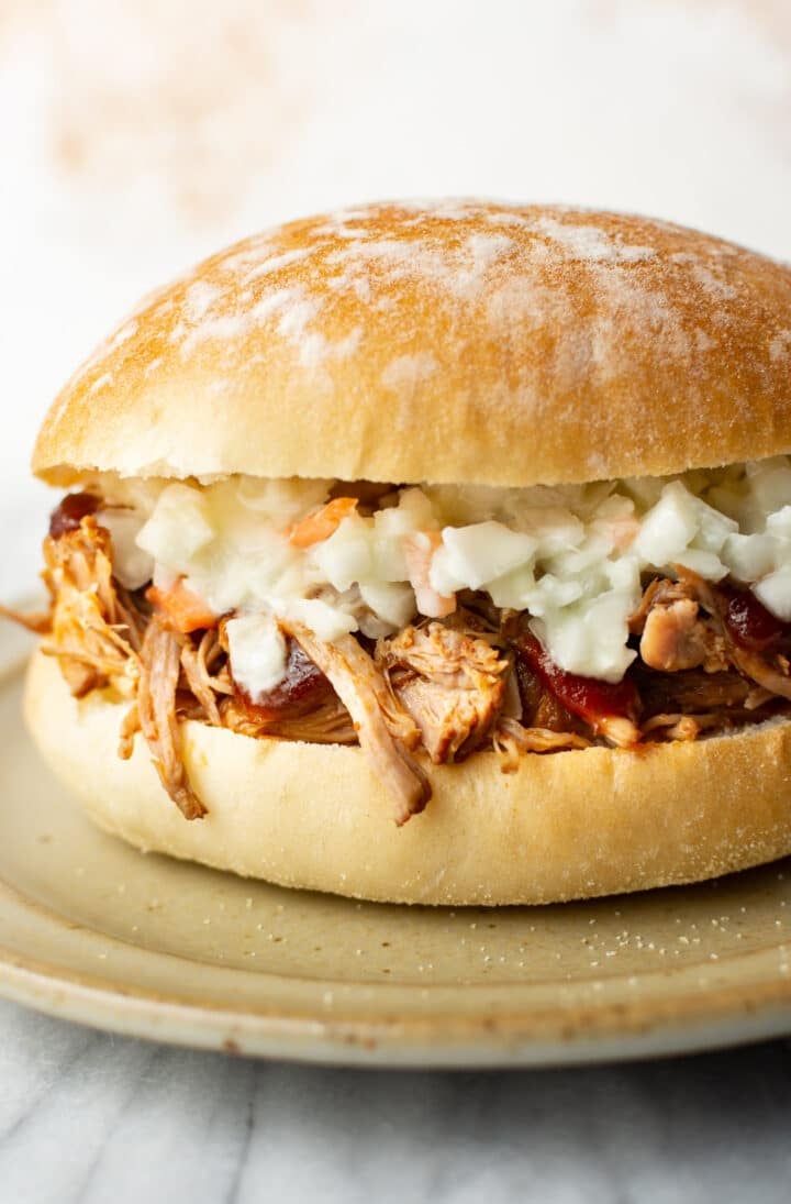 a pulled pork sandwich on a plate