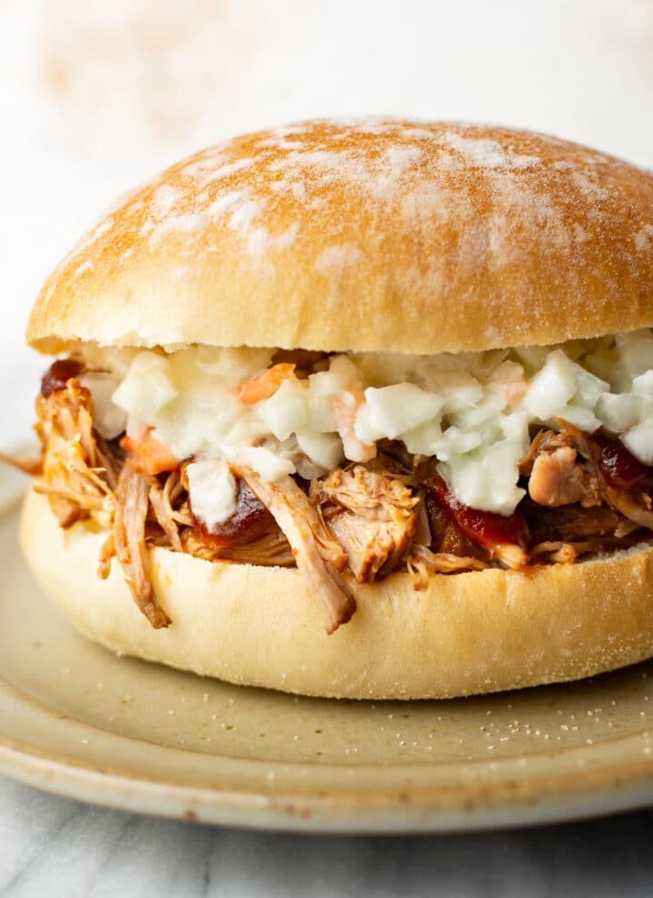 a pulled pork sandwich on a plate