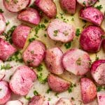 This roasted radishes recipe is low-carb, keto, and vegan. Super easy and healthy!