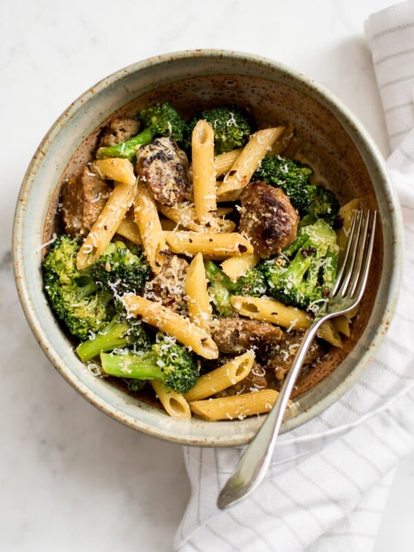 This creamy Italian sausage and broccoli pasta is easy and fast! You can use spicy sausage and chili flakes if you want more kick in this delicious weeknight pasta recipe. Half-and-half makes this recipe more healthy than using heavy cream. 