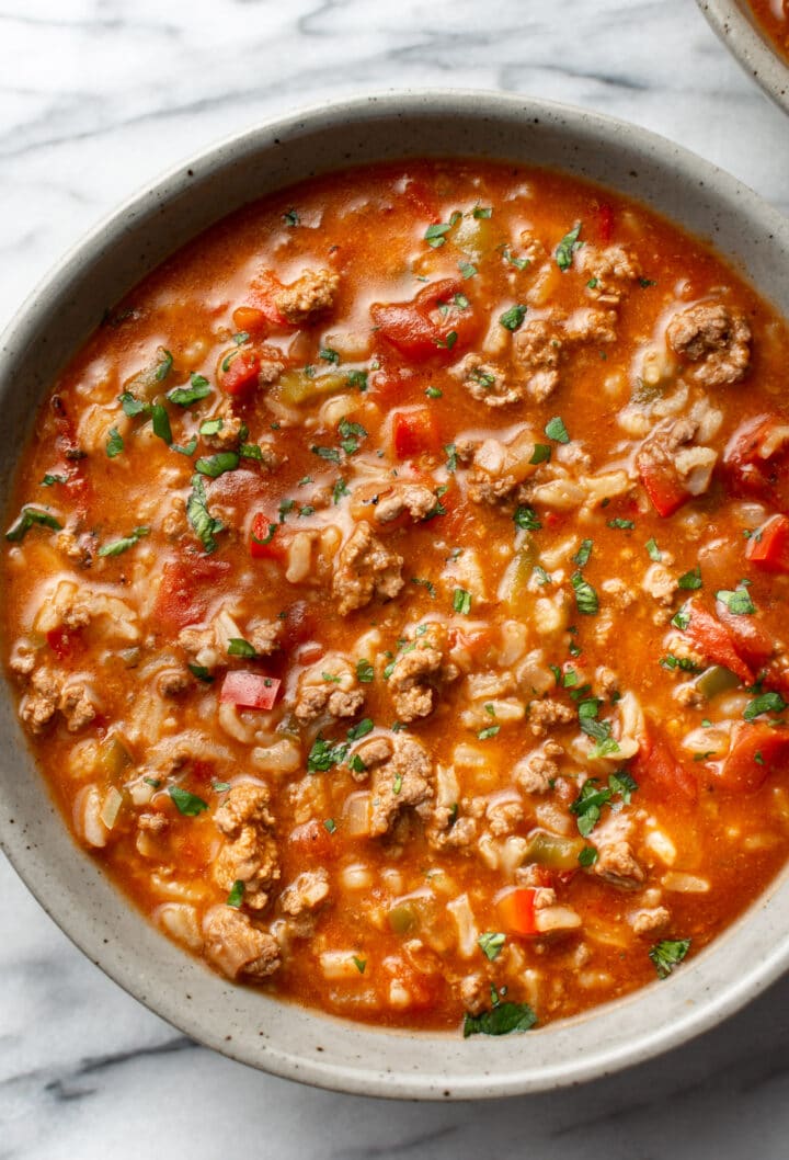 a bowl of stuffed pepper soup