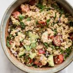 This healthy cold Thai quinoa salad makes a delicious light lunch.  You will love the peanut lime dressing! A great simple vegan/vegetarian salad for meal prep!