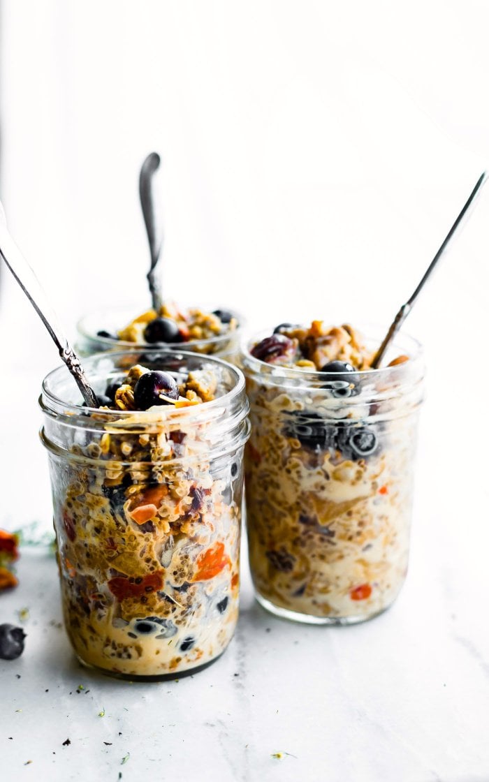 instant pot oatmeal in three jars with spoons