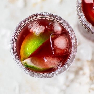 This pomegranate margarita recipe is easy, fresh, fast, and simple. Perfect for Cinco de Mayo or summer sipping! It uses pomegranate juice so no extra effort is required!