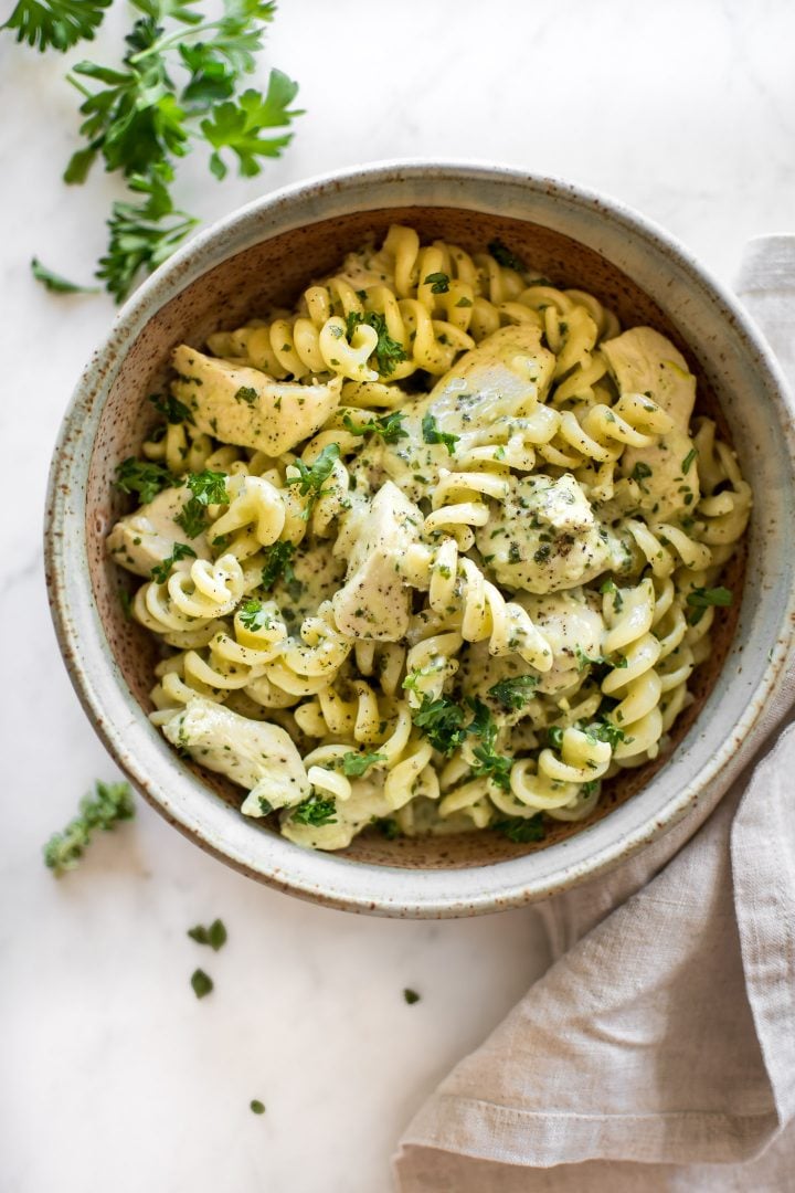 Creamy Chicken Pesto Pasta • Salt & Lavender