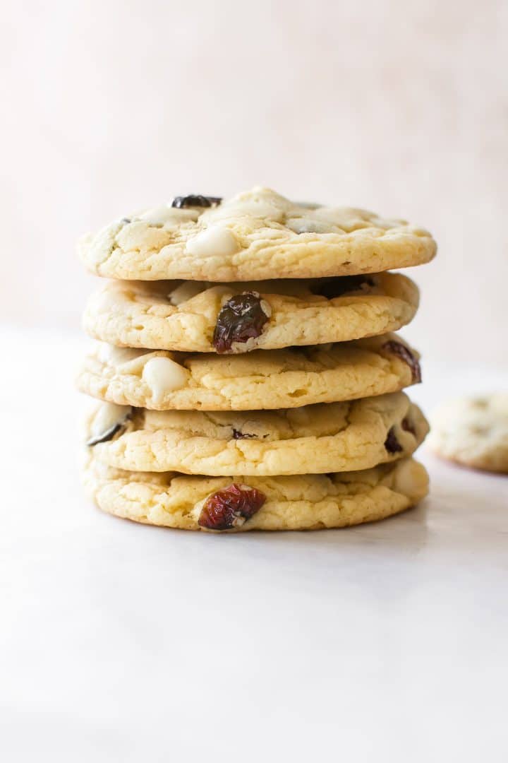 stack of white chocolate cranberry cookies
