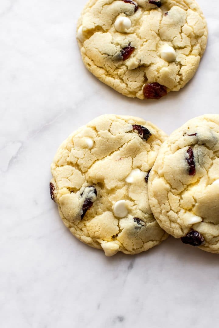 close-up of white chocolate cranberry Christmas cookies