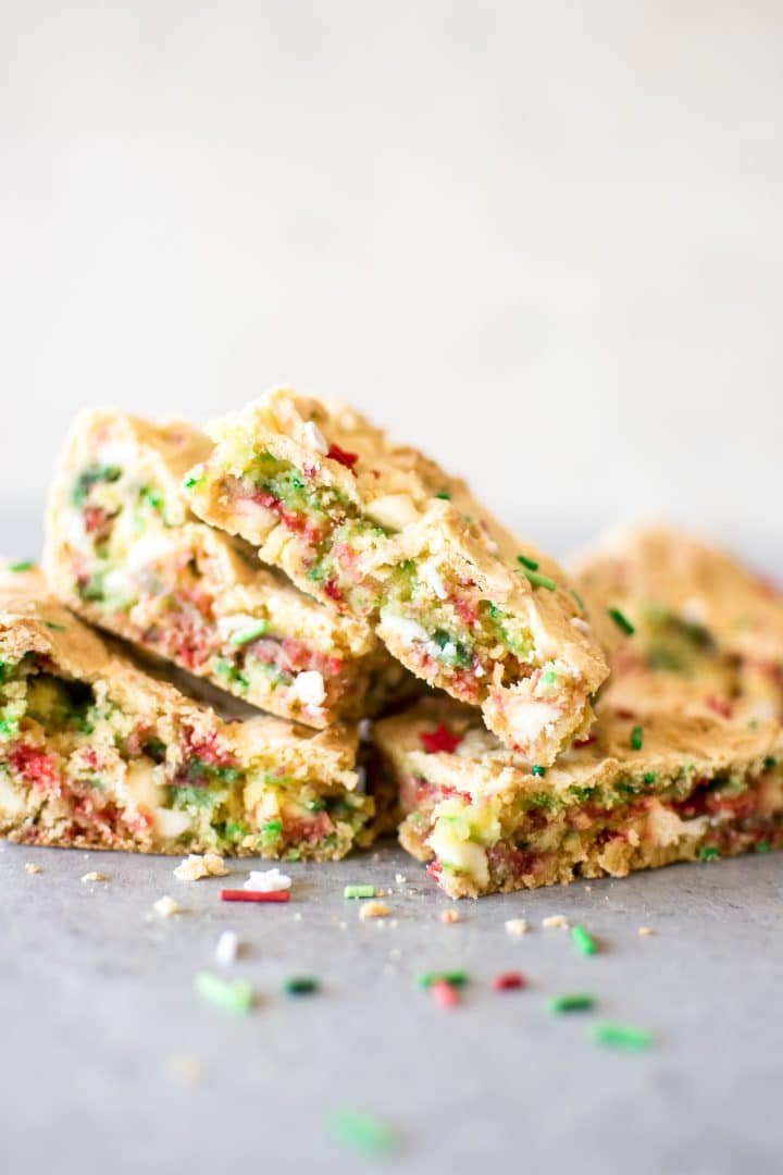 stack of easy Christmas cake batter blondies