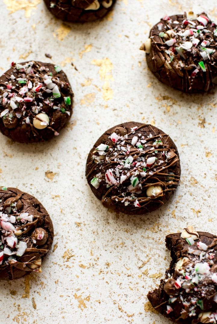 several chocolate peppermint brownie cookies