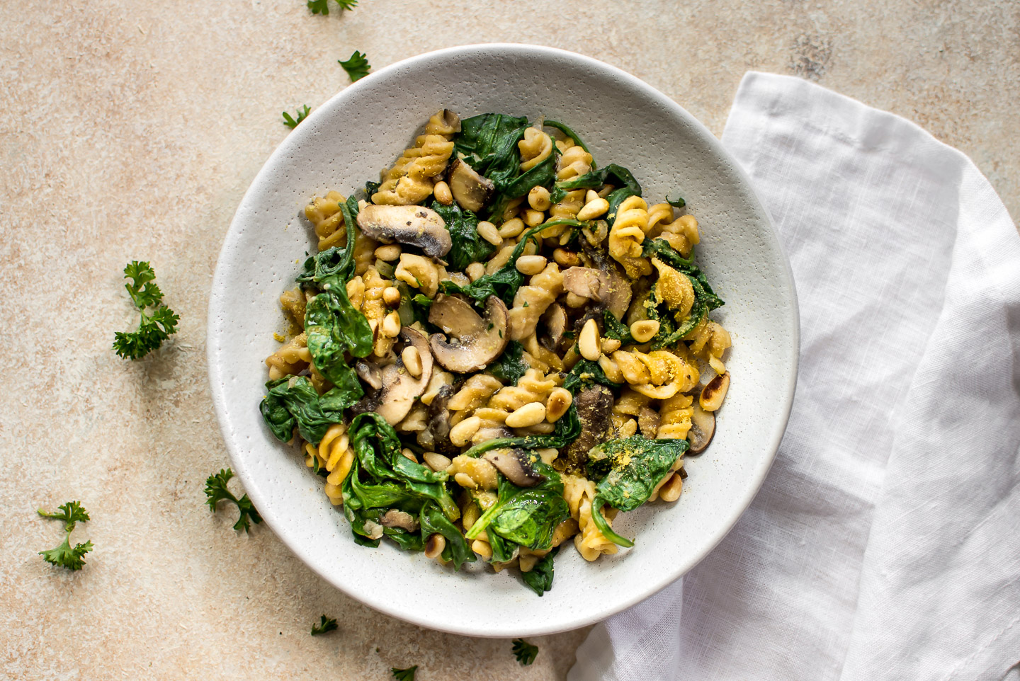 Vegan Spinach and Mushroom Pasta • Salt & Lavender