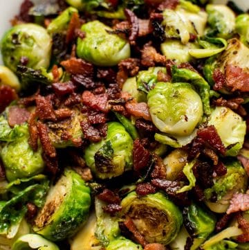 These bacon Brussels sprouts are an incredibly easy fall or winter side dish recipe with only two ingredients! Simple, quick, and delicious.
