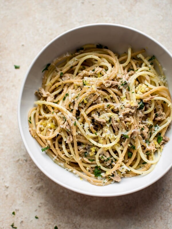 This healthy 15 minute canned tuna pasta is a great time-saver when you're short on time and ingredients!