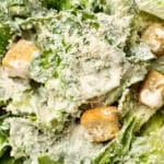 closeup of a caesar salad with homemade dressing