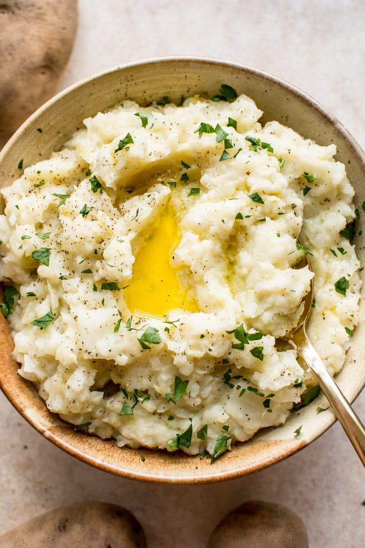 Colcannon Irish mashed potatoes and cabbage in a bowl with a spoon