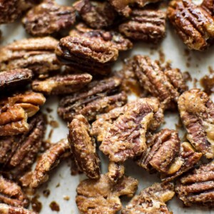 These maple roasted pecans are the perfect fall/winter snack! They're super easy to make and ready in under 25 minutes.