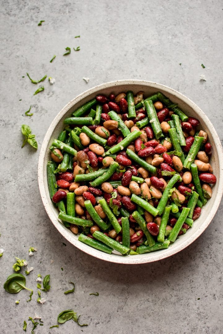 easy and healthy three bean salad in a large bowl