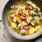 This easy Crockpot ham and potato soup is a delicious healthy and dairy free soup that's made with simple ingredients in the slow cooker.