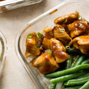 Homemade Mongolian chicken has the most tasty and addictive sauce! This meal prep recipe is easy for beginners to make, and customizable - you can swap out the rice and green beans with other sides if you wish.