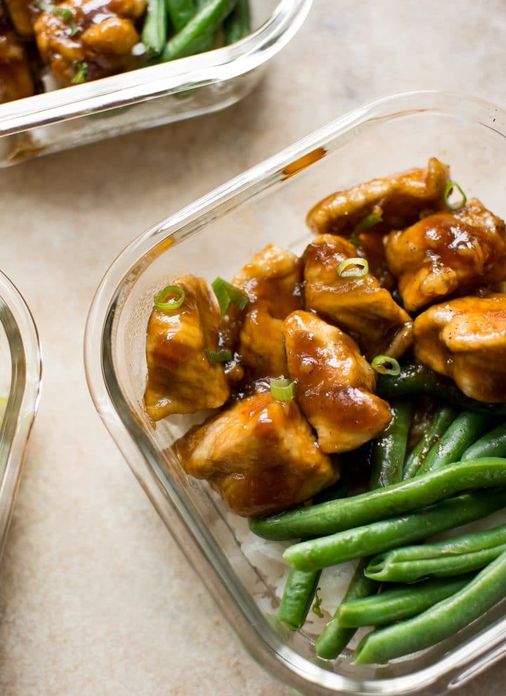 Homemade Mongolian chicken has the most tasty and addictive sauce! This meal prep recipe is easy for beginners to make, and customizable - you can swap out the rice and green beans with other sides if you wish.