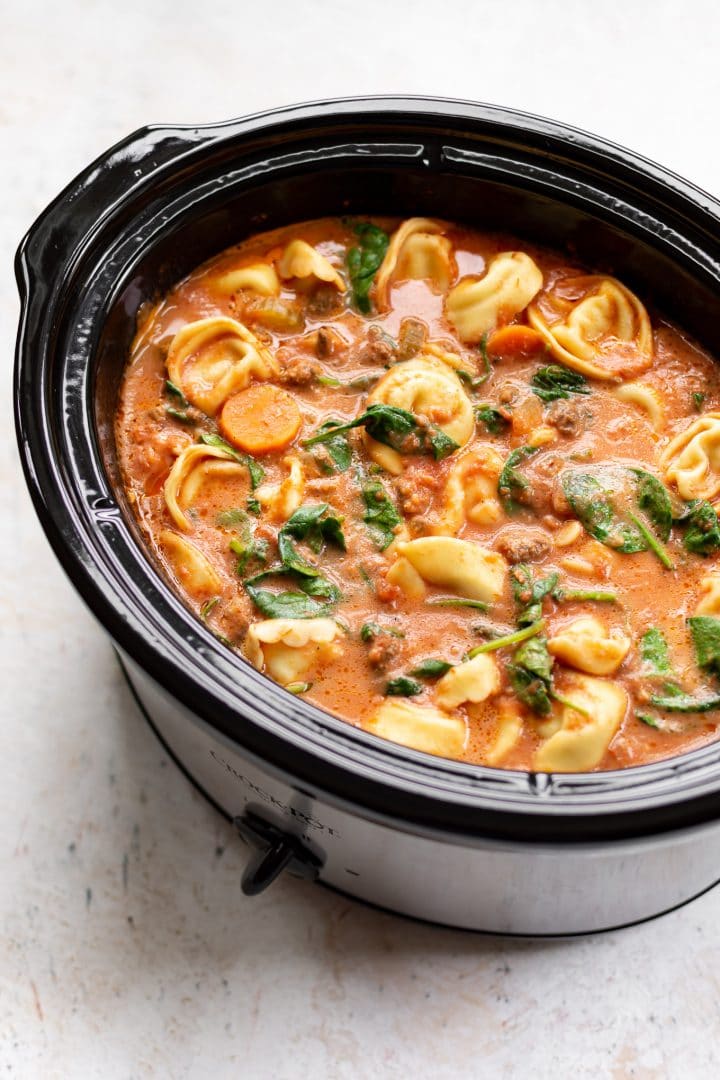 tortellini soup with sausage in a Crockpot slow cooker