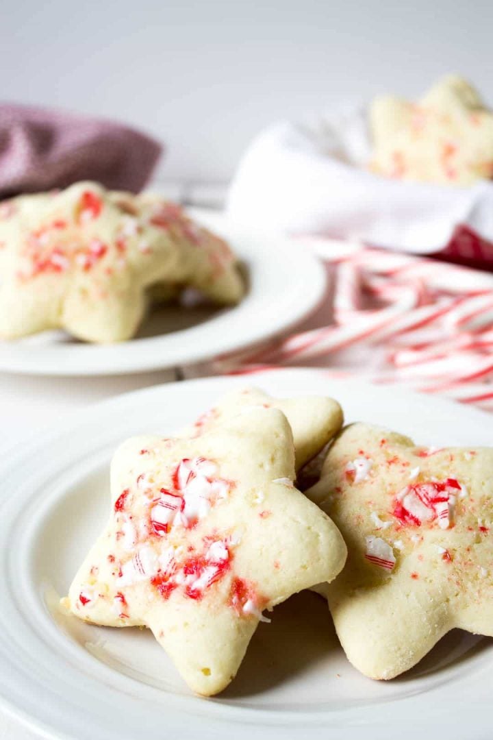 plate with star-shaped sugar cookies with crushed peppermint