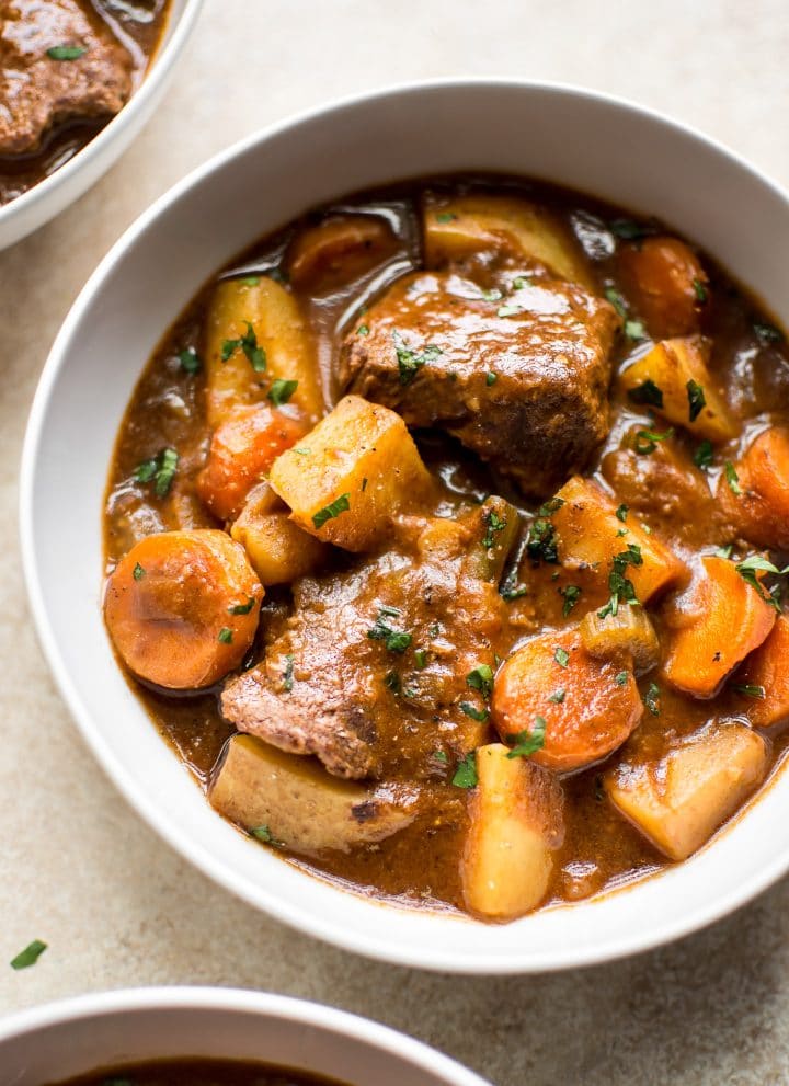 The best healthy, quick, and easy beef stew recipe made right in the Instant Pot! You will love this classic family recipe that has the perfect seasoning and tender meat, potatoes, and vegetables.