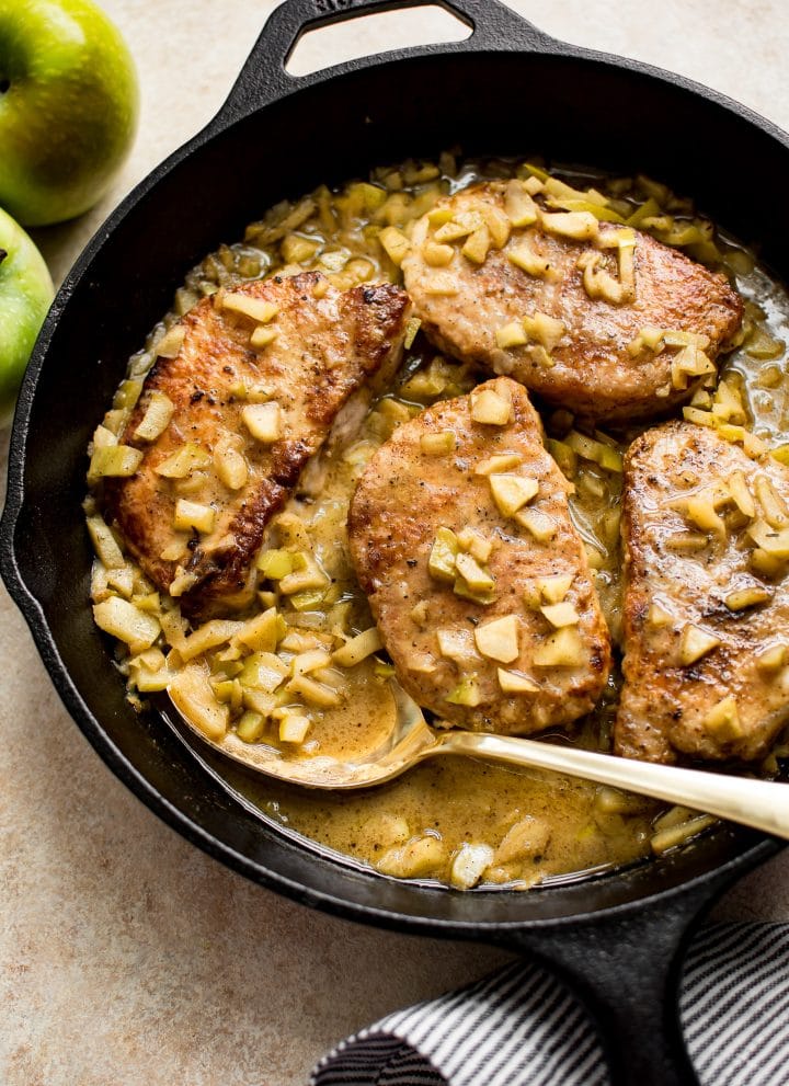 This easy pork chops with apples recipe is a family favorite that comes together quickly with everyday ingredients. A quick fall dinner!