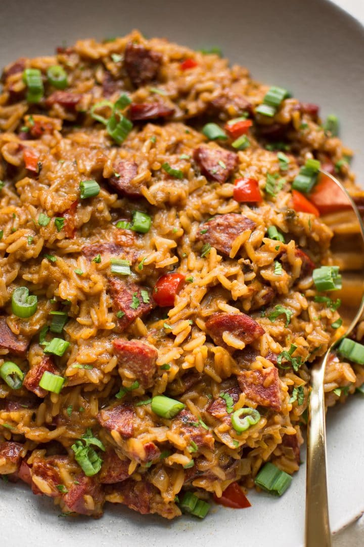 close-up of dirty rice dressing made with Tony Chachere's dirty rice dinner mix