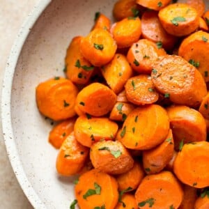 These maple roasted carrots are a vegan side dish that's super easy to make, healthy, and incredibly delicious.