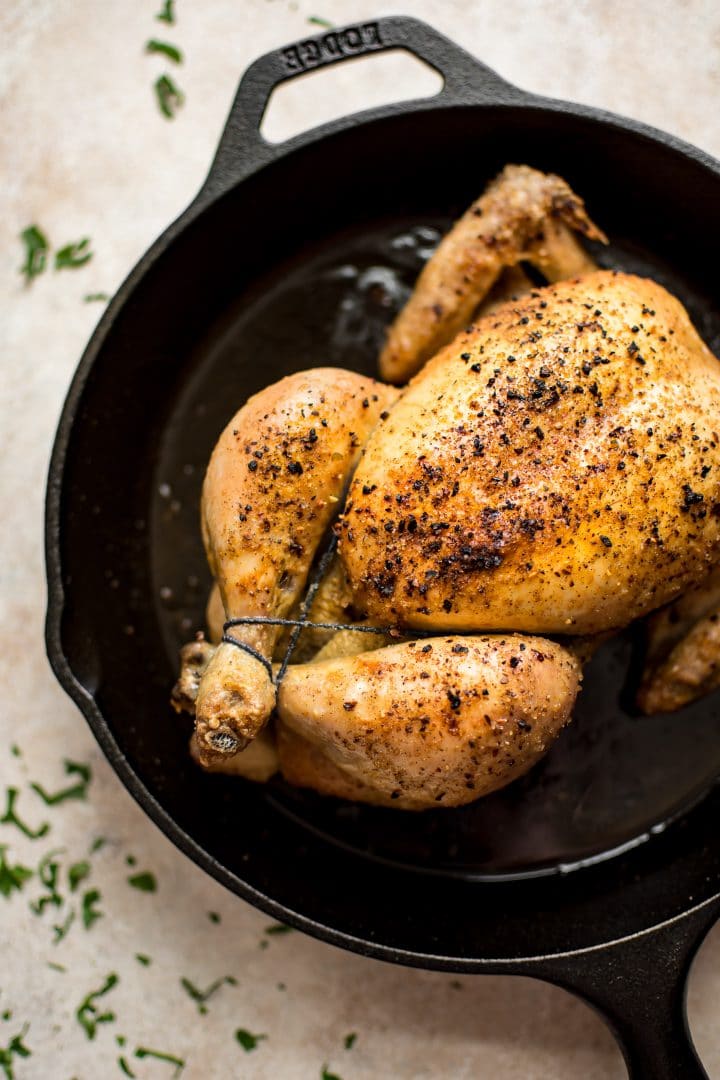 easy baked chicken in a cast iron skillet