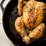 Delicious, tender, and juicy cast iron chicken - this recipe is a quick way to roast a small chicken. The chicken is perfectly seasoned and the crispy chicken skin is absolutely heavenly. 