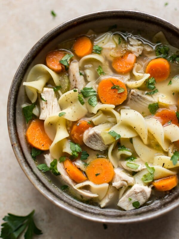 Quick and easy turkey noodle soup made from leftover turkey! The broth is super flavorful, healthy, and delicious.