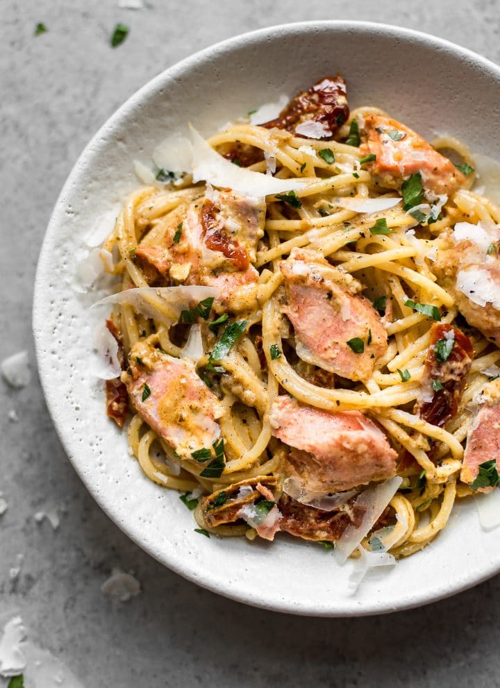 This creamy Cajun salmon pasta is full of flavor with a touch of spice! The perfect easy weeknight dinner that's good enough for guests.