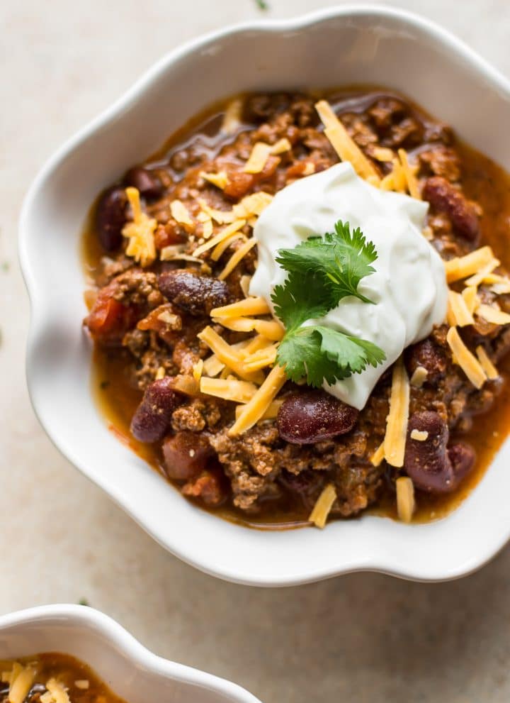 This quick and easy Instant Pot beef chili is made fast in your electric pressure cooker. The perfect family friendly game day recipe!
