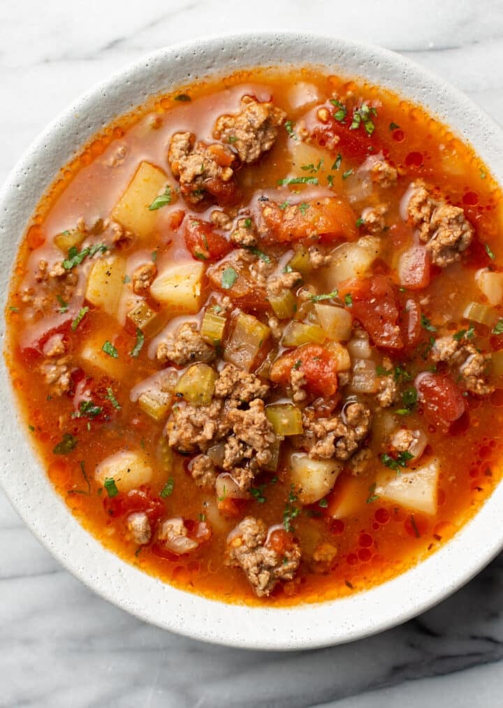 a bowl of instant pot hamburger soup