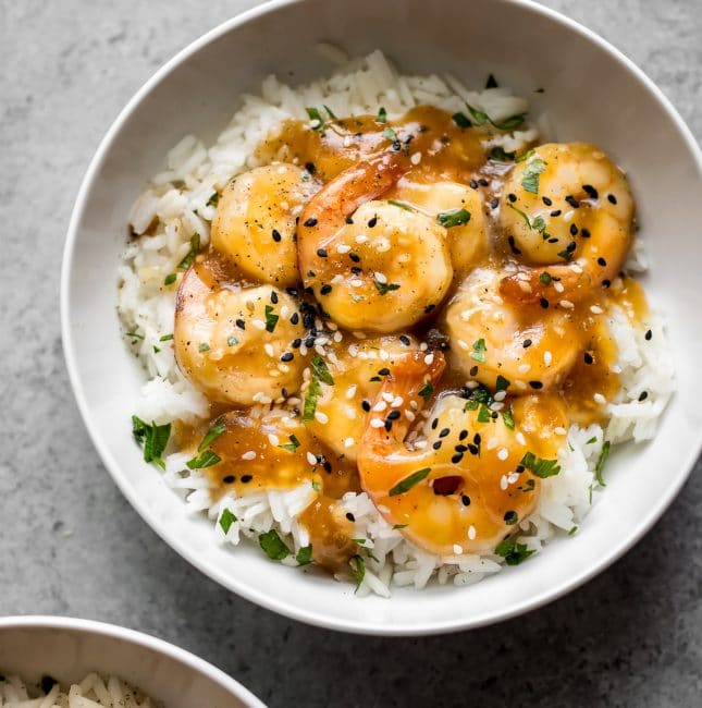 These sesame ginger shrimp are quick and delicious. The perfect takeout fakeout family dinner recipe! So easy.
